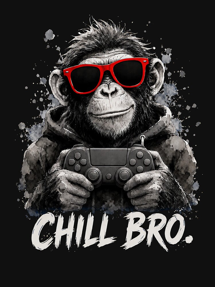 Chill Bro Gamer Ape Sunglasses Design by lvlupthreads