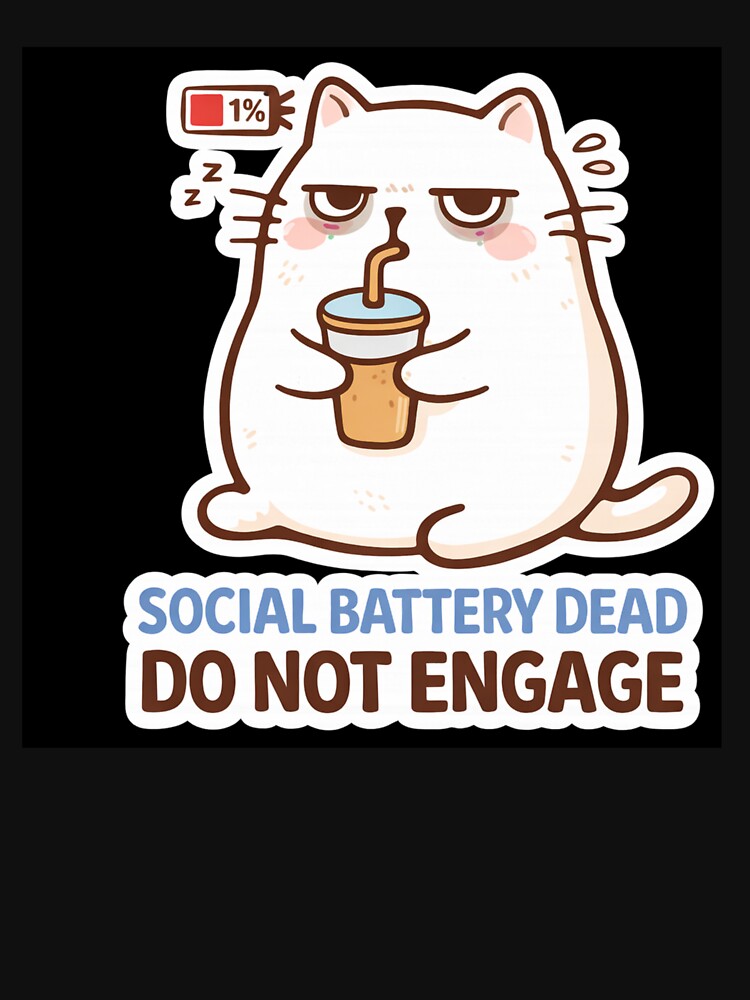 Social Battery Dead Cat – Do Not Engage Funny Introvert Meme by sumodesign