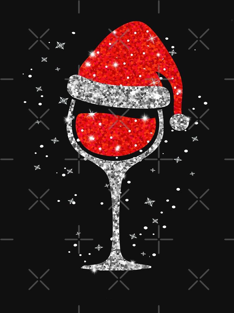 Christmas Wine Glass Snowflakes Santa Hat Red Wine by MerchK1ng