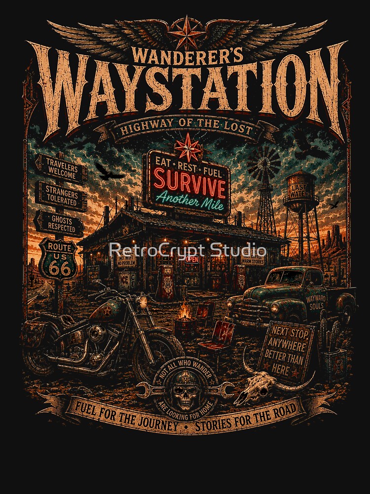 WANDERER’S WAYSTATION | Vintage Roadside T-Shirt | Highway Of The Lost | RetroCrypt Studio by RetroCrypt Studio