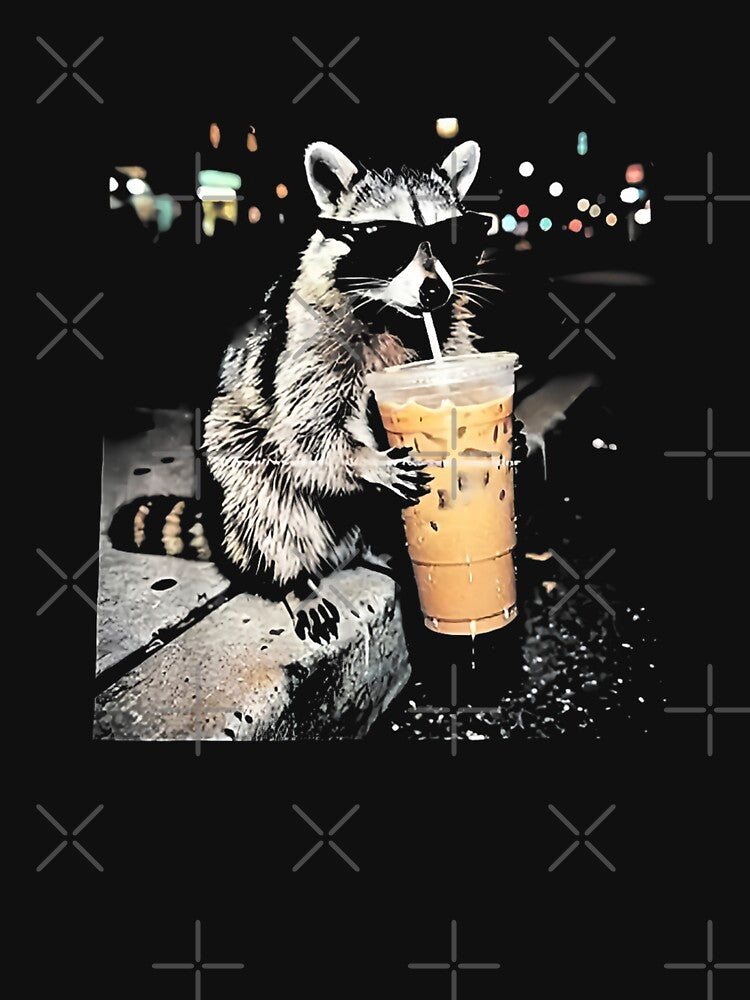 Coffee Raccoon Drinking iced Coffee Funny by goombi-creative