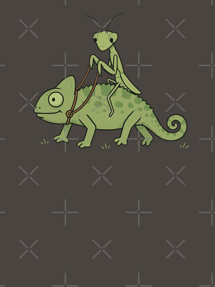 Praying Mantis Riding a Chameleon Cute Nature by pixiedustpaint