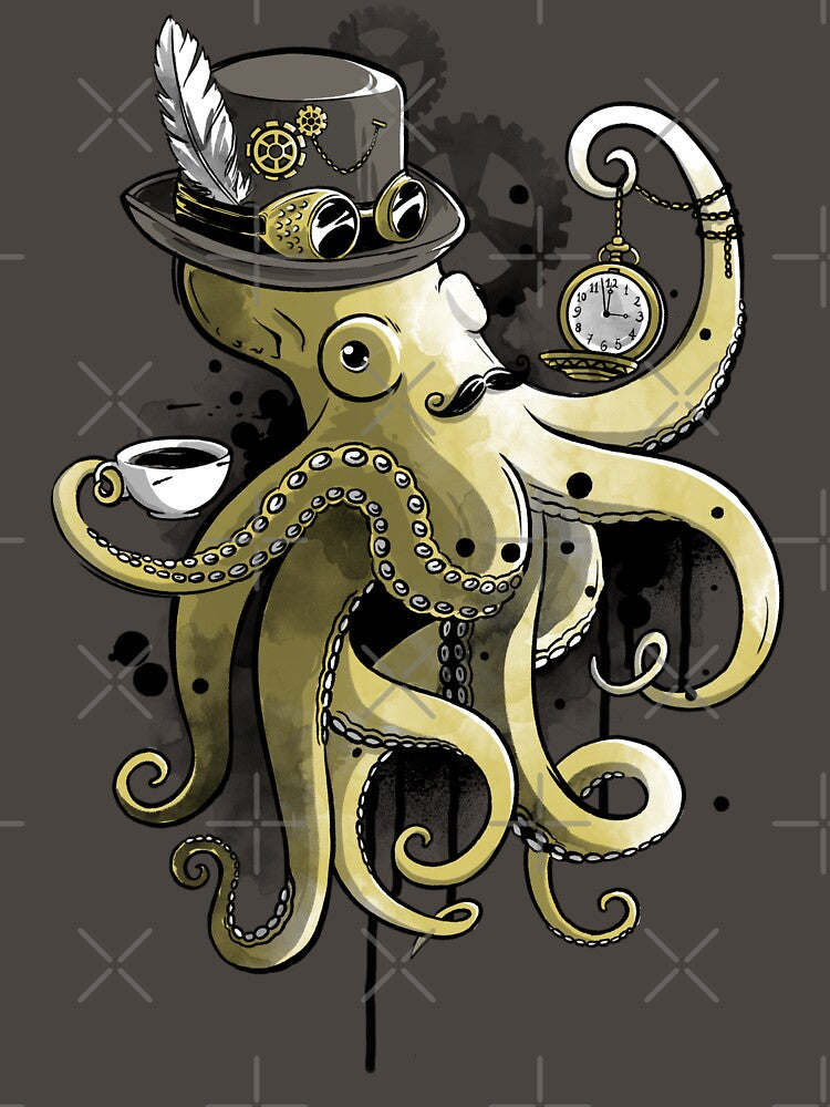 Steampunk octopus gold watercolor by NemiMakeit