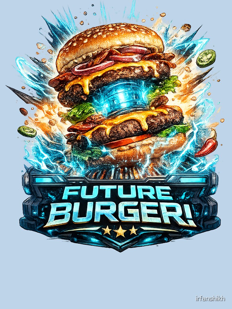 Future Burger: Cyberpunk Tech Neon Blue Sci-Fi Design by irfanshikh