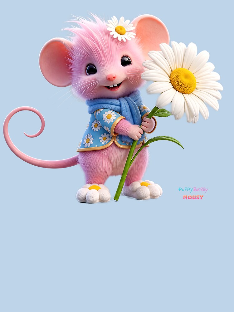 Cute Pink Mouse Holding a BIG Daisy Flower by PuppyBerry