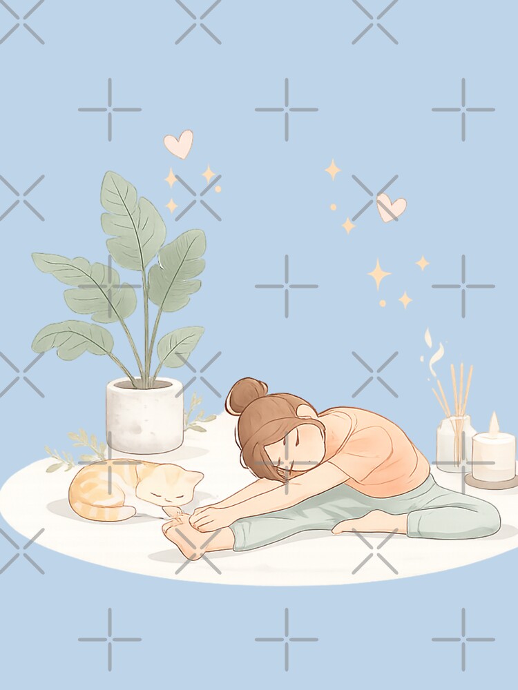 Minimalist Yoga with Cat Illustration | Yoga Lover Gift | Wellness & Meditation Aesthetic | Cute Cat Yoga Art by MimiSabu
