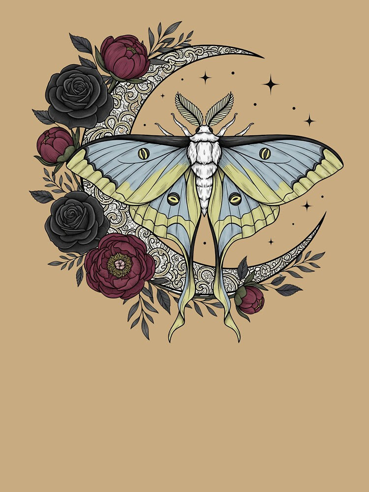 Vintage Luna Moth & Crescent Moon - Dark Gothic Florals by Jaroslaw-S