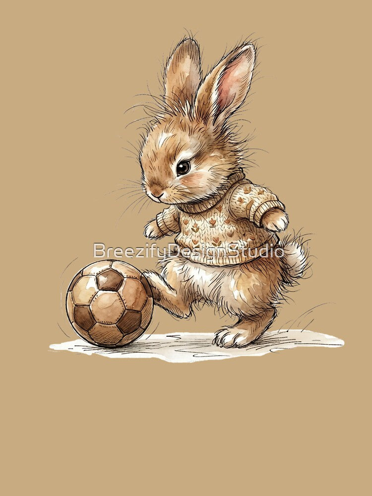 Cute Watercolor Bunny Rabbit Kicking Soccer Ball Art by BreezifyDesignStudio Unisex , , , Long Sleeve Tee
