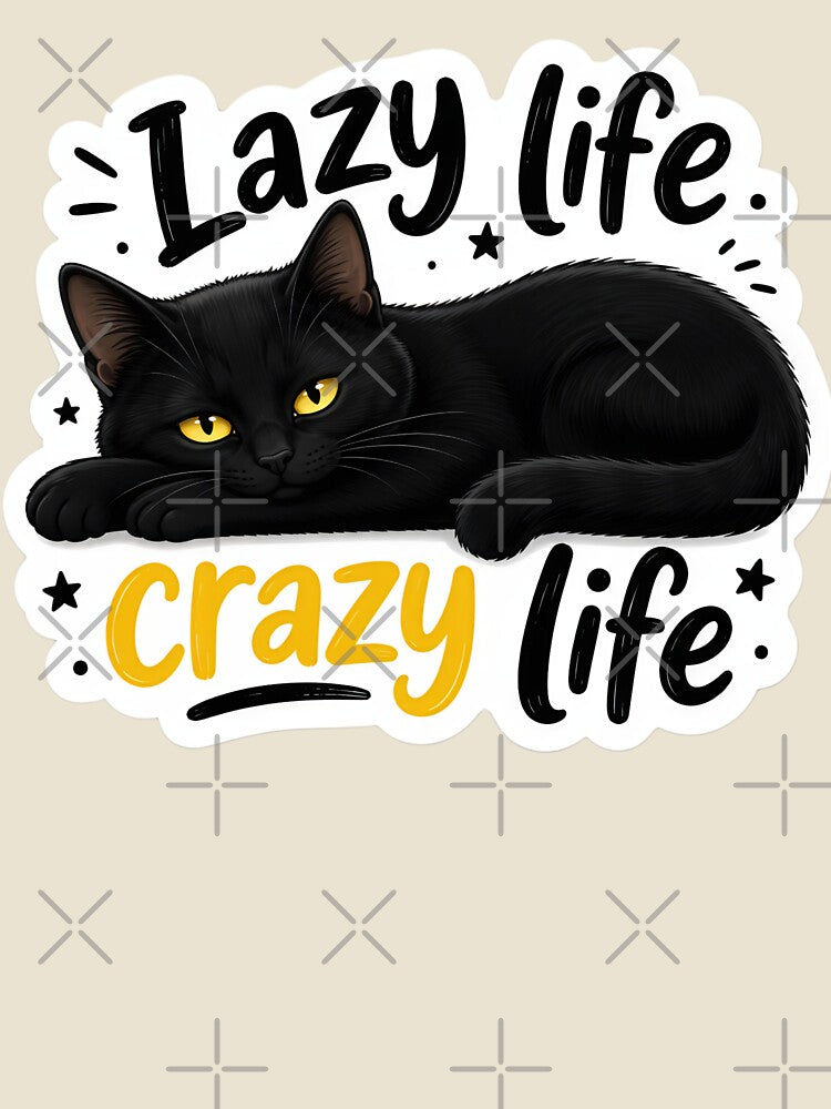 Lazy life crazy life black cat sticker by Mohitt09