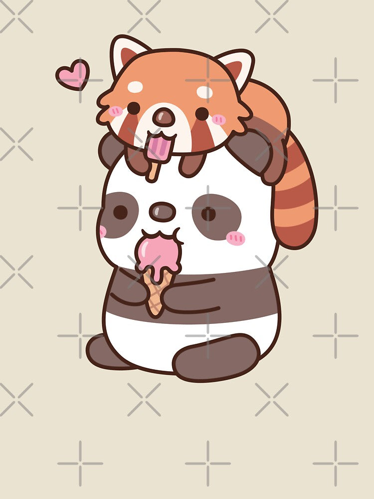 Cute Red Panda And Panda Eating Ice Cream For Summer by rustydoodle