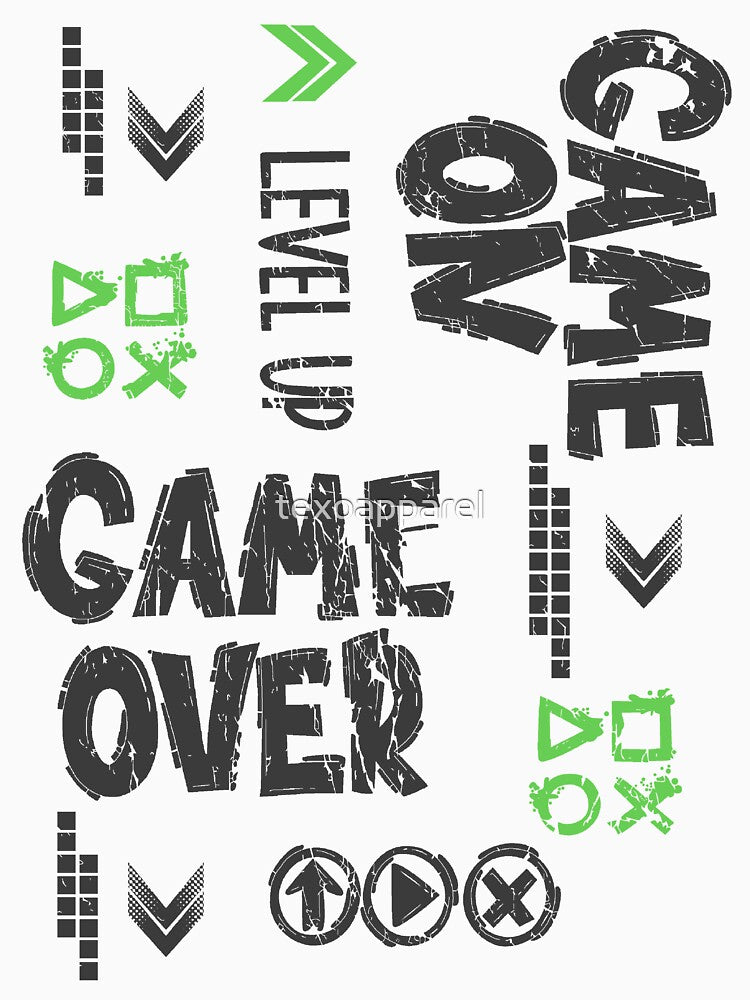 Level Up Game Over Gamer Typography | Retro Gaming Graphic Design by texoapparel