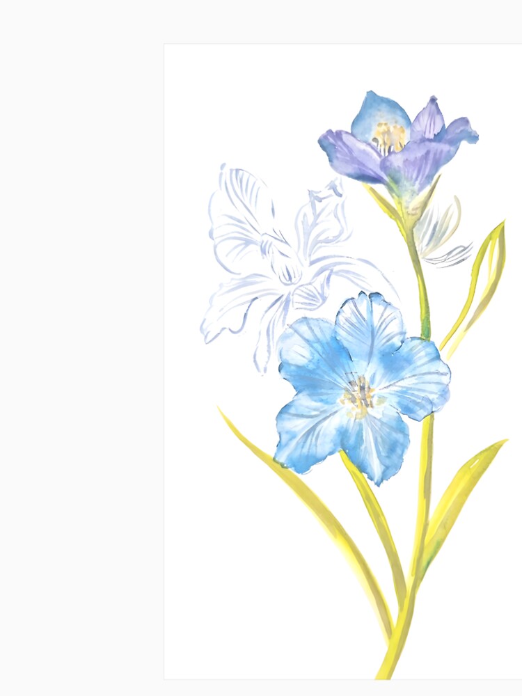 Ethereal Blue Iris and Wildflower Sketch by elizafong