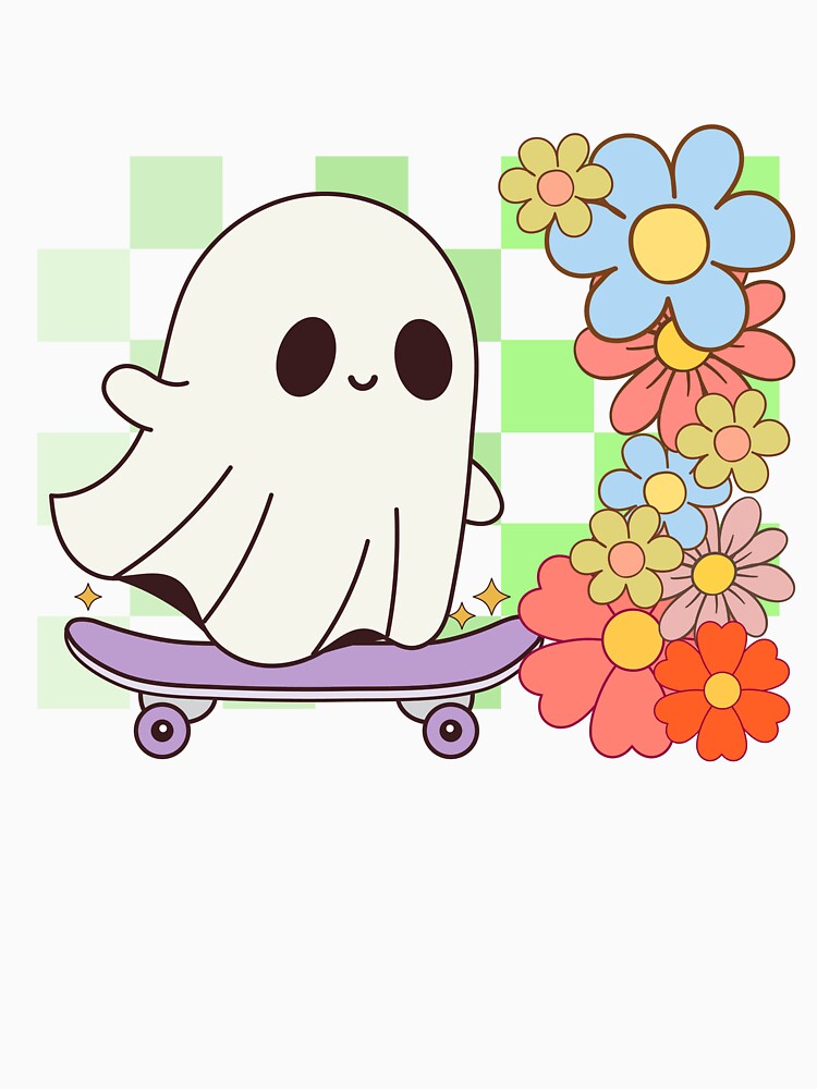 Cute Retro Floral Ghost with Skateboard Halloween by LshellDesigns