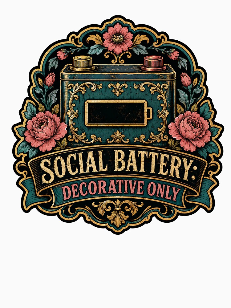 Social Battery Decorative Only Floral Vintage Design by Peak Pop Studio.