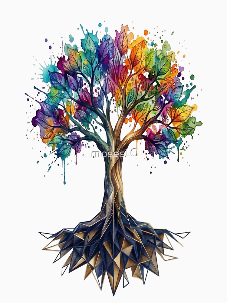 Cosmic Tree of Life - Psychedelic Watercolor & Sacred Geometry Art by moses10