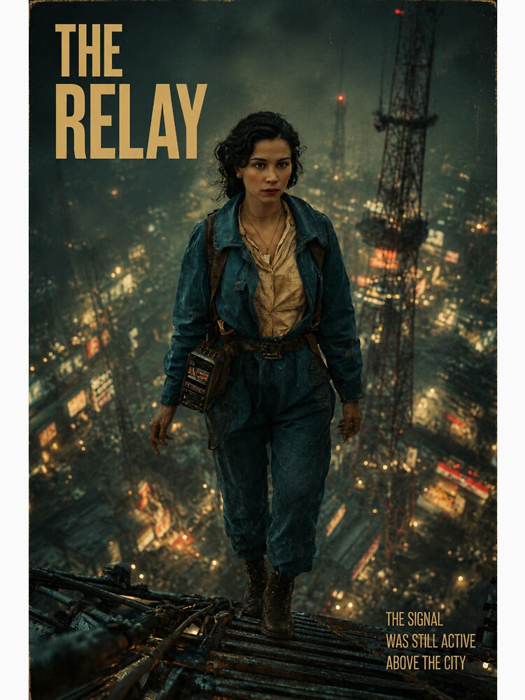 THE RELAY – Vera Lind Retro Sci-Fi Poster | Cinematic Dystopian Signal Tower Art by THE VESSEL ARCHIVE