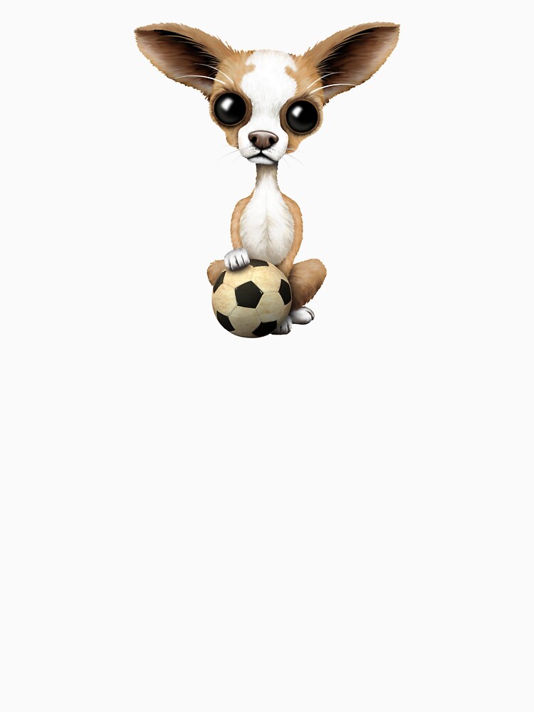 Cute Chihuahua Puppy Dog With Football Soccer Ball by JeffBartels Unisex , , , Long Sleeve Tee