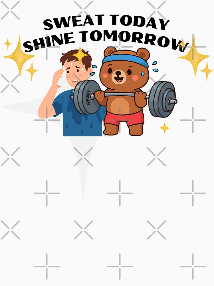 Sweat Today Shine Tomorrow Cute Gym Bear Design ,Funny Workout Motivation T-Shirt by Palette _Vibes