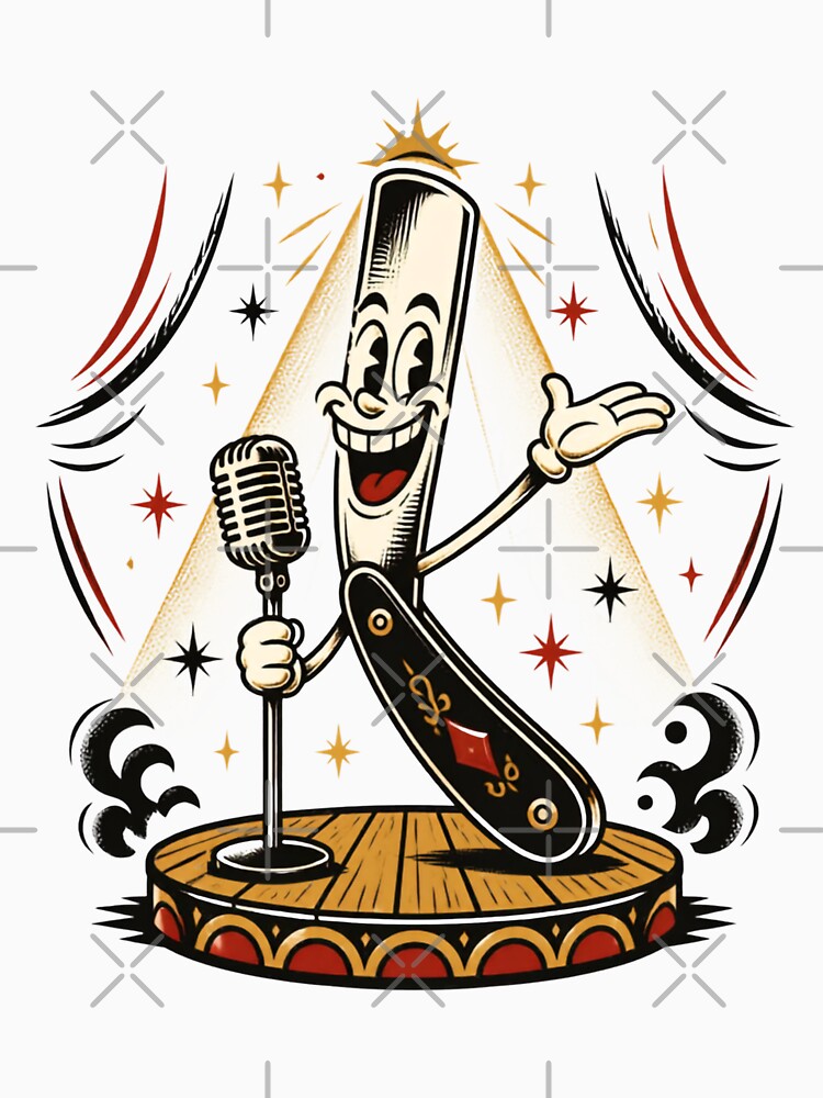Funny Retro Cartoon Straight Razor Singing on Stage Design by Barber MD Culture