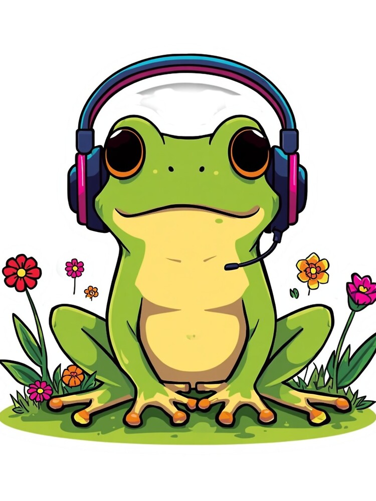 Cute Gamer Frog with Headphones by redblink store