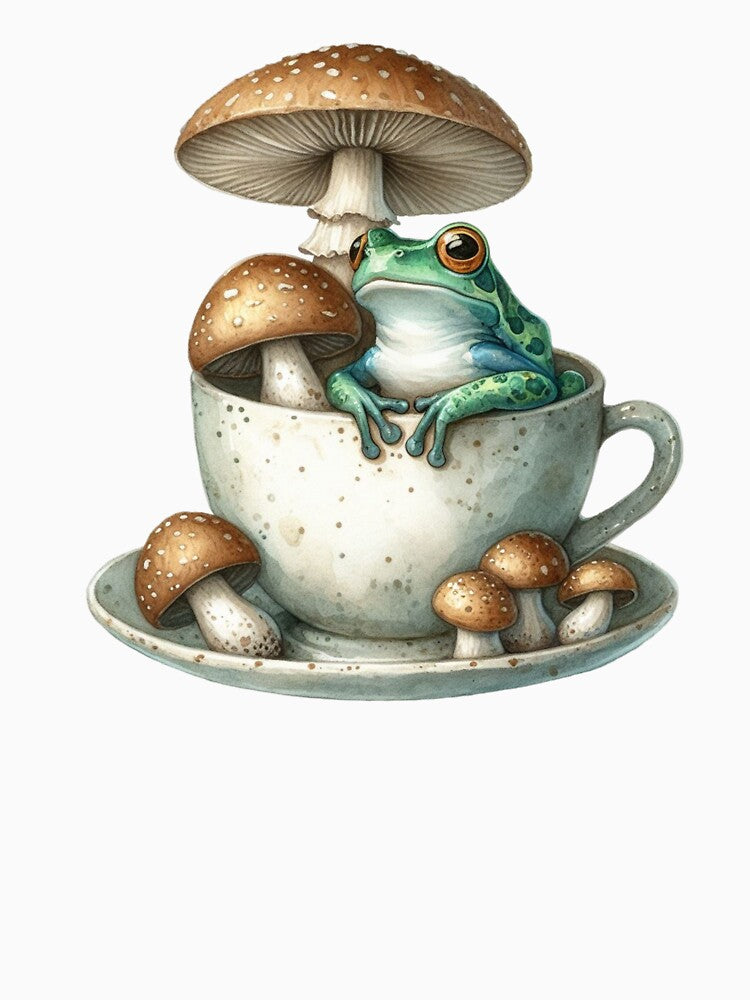 Frog and Mushrooms in a Cute Cup by JuliaPop