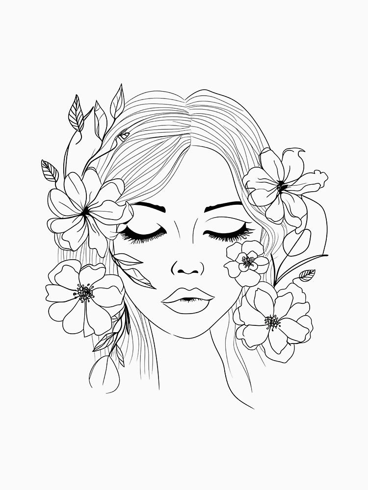 Line Art Female Face Floral by Whimsical-Finds