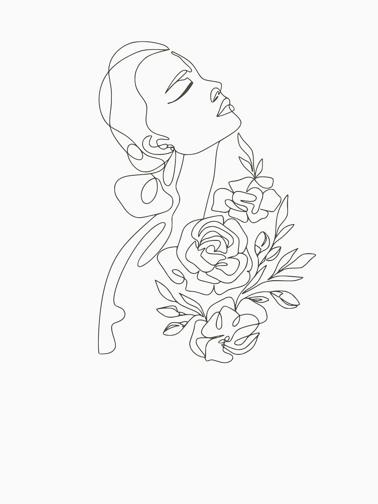 Minimalist One Line Art: Woman and Flowers Abstract Sketch by ZentroShop