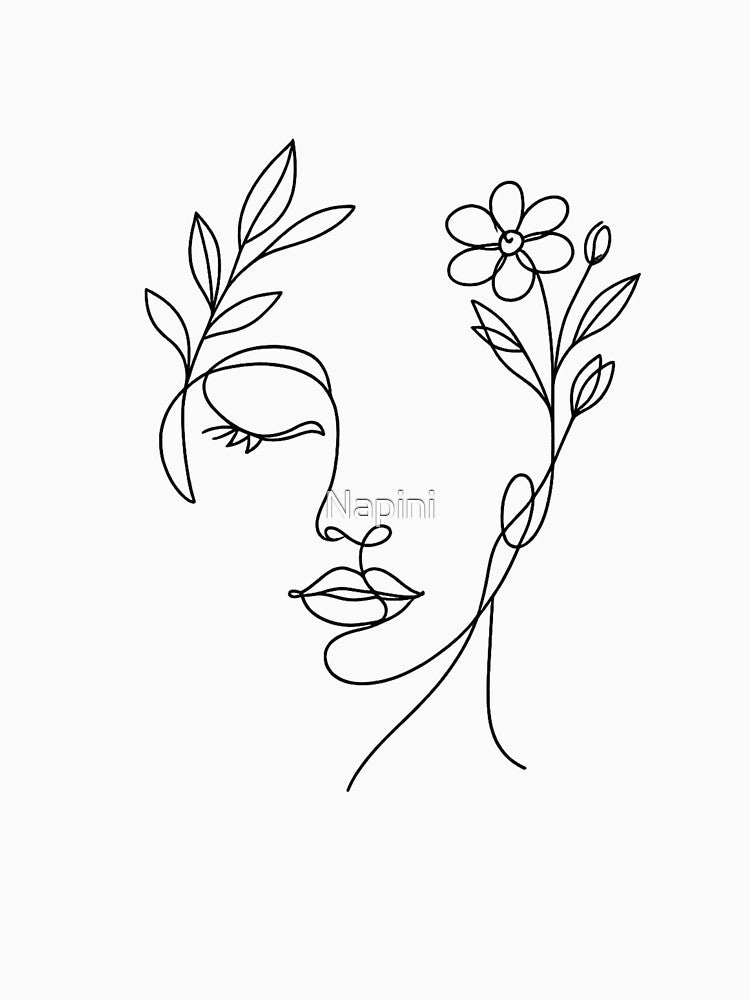 Botanical Line Art Face – Minimal Nature Portrait by Napini