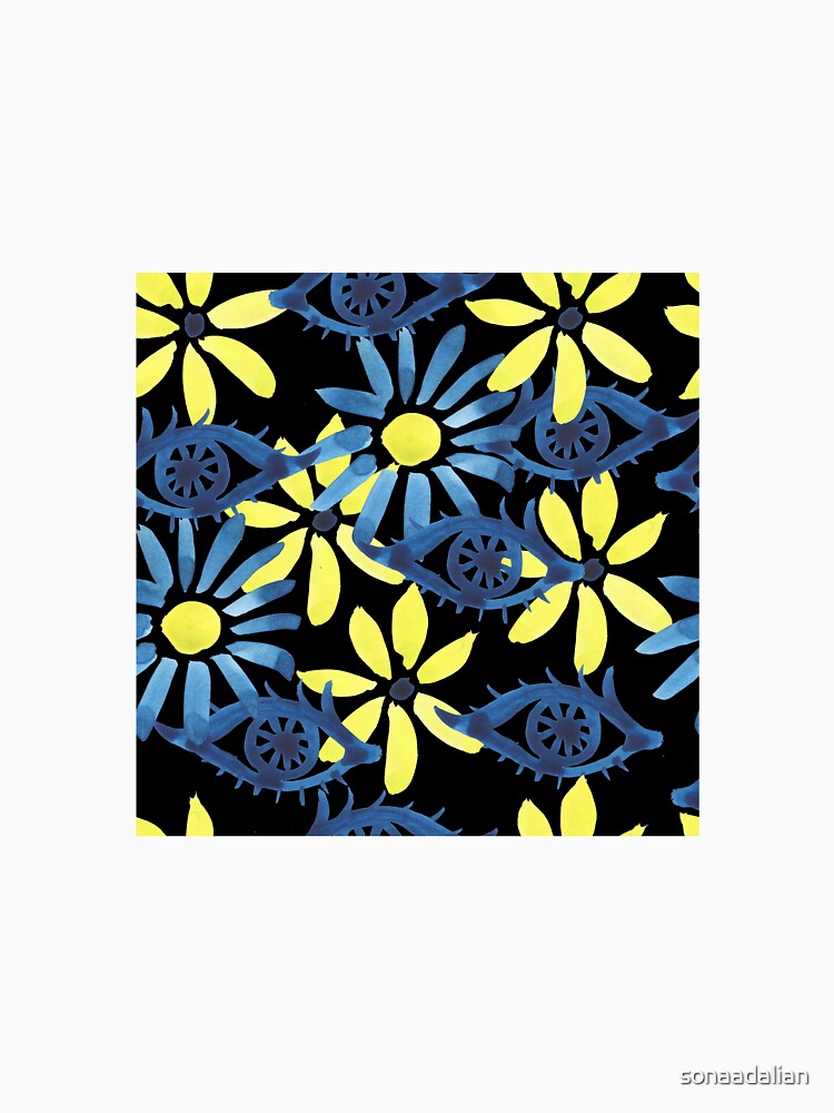 decorative watercolor yellow flowers on a black background by sonaadalian