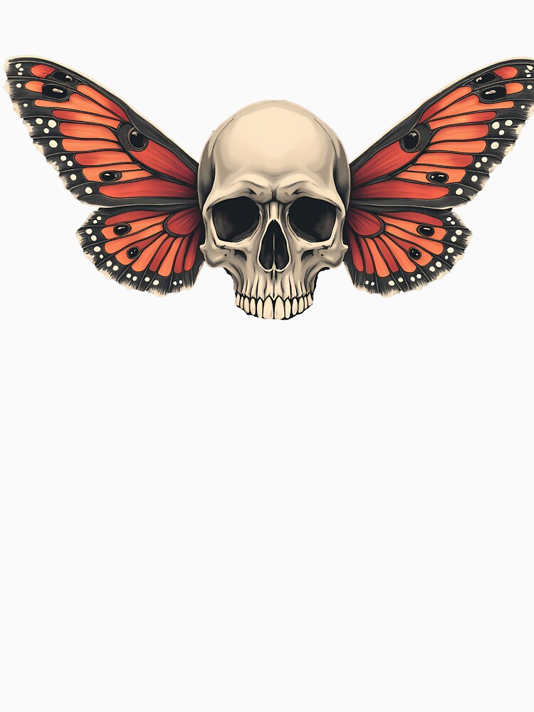 Skull and orange monarch butterfly - dark feminine gothic academia skeleton girlie death nature by Fantasy Cache