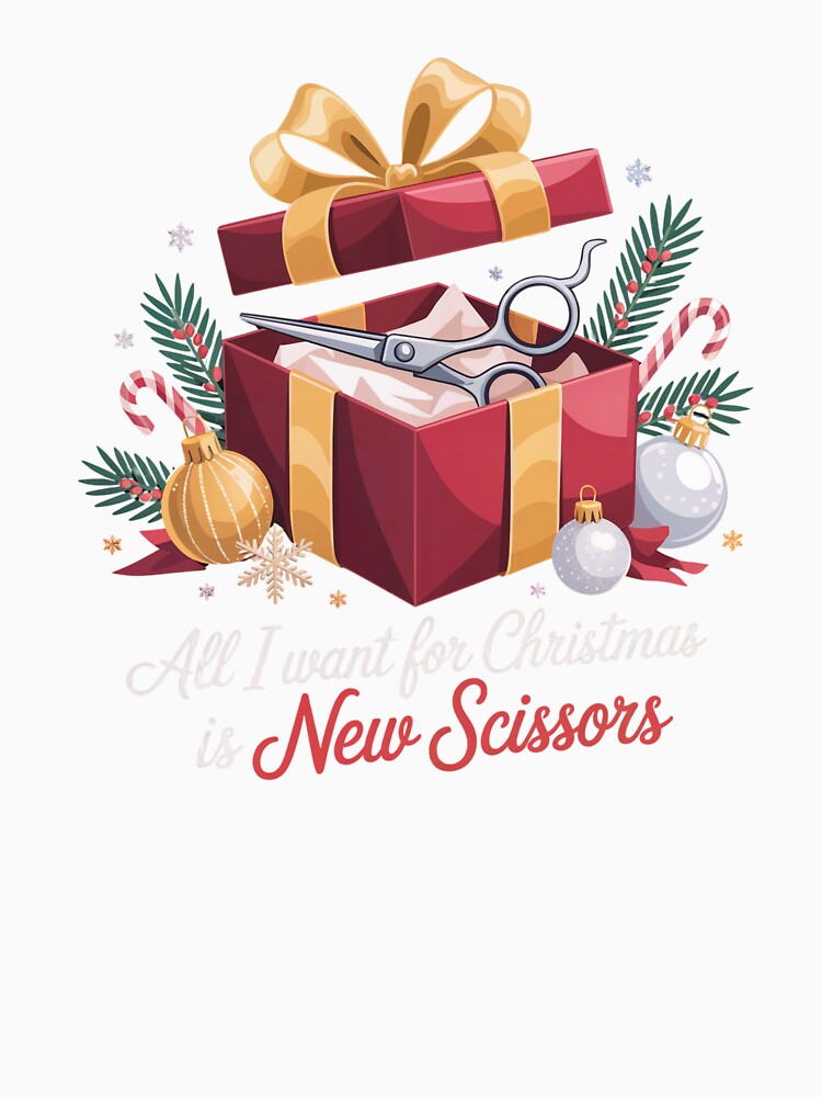 Hairdresser Christmas All I Want Is New Scissors by MadCatPrints