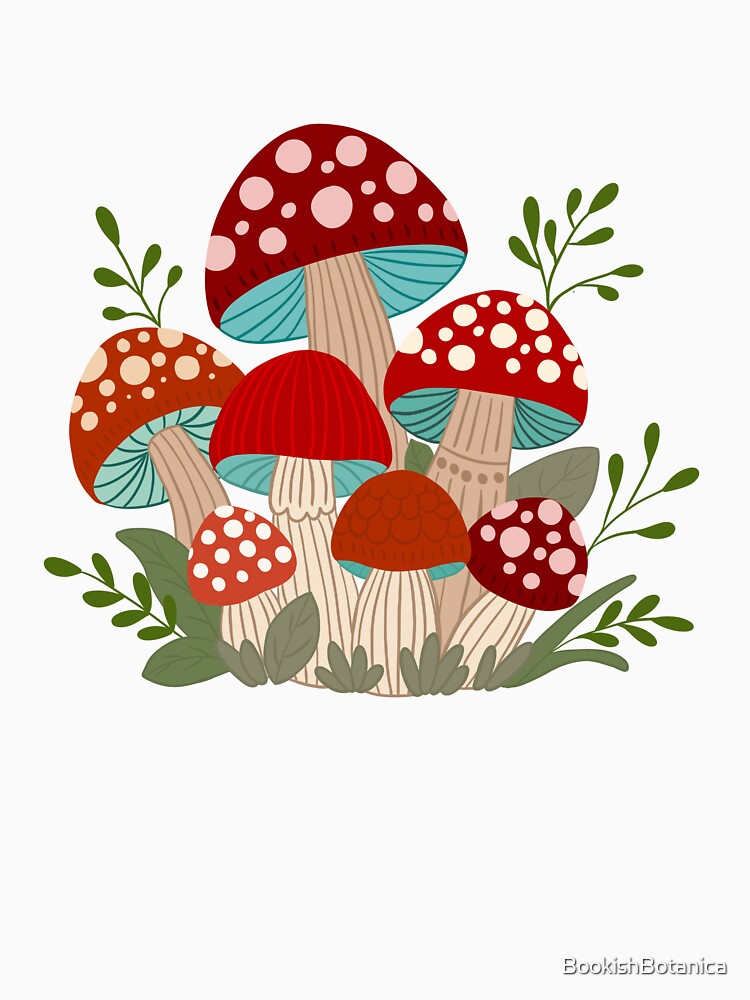 Whimsical Red Mushrooms by BookishBotanica