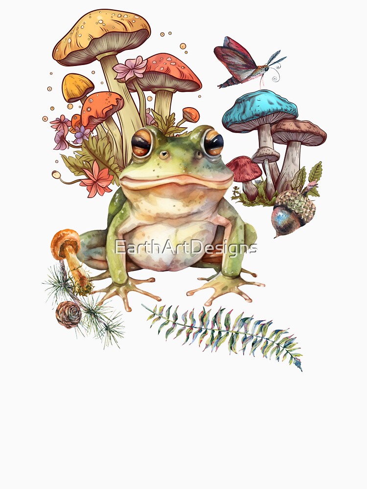 Forest Frog Mushroomcore Cute Colorful Design by EarthArtDesigns