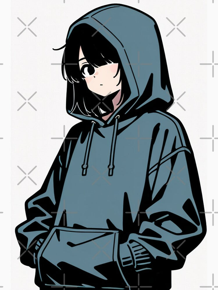 Fashion - Man in Blue Hood Up Streetwear Anime Variant 2 by AnimeShin Unisex , , , Long Sleeve Tee