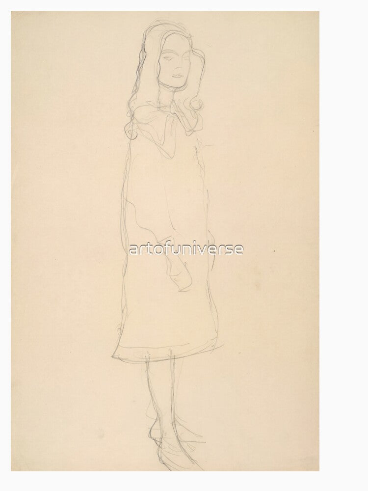 Standing Girl in Coat Study for the Portrait Mäda Primavesi by Gustav Klimt: Minimalist Line Art Poster by artofuniverse