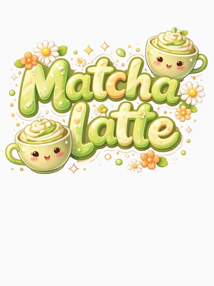 Kawaii Matcha Latte - Cute 3D Green Tea & Floral Aesthetic Art by BrewmarkStudio