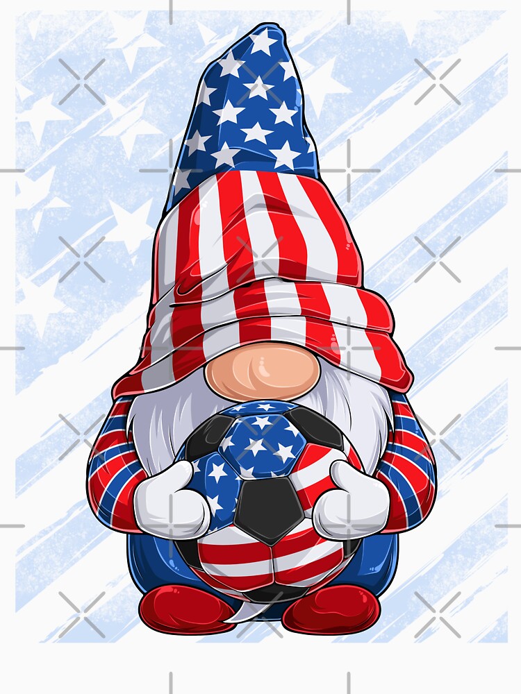 Patriotic Soccer Gnome 4th of July US Flag for Boys and Kids by grinta2021 Unisex , , , Long Sleeve Tee