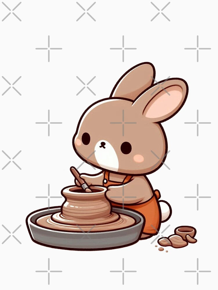 Brown Bunny Sculptor Cartoon – Adorable Animal Pottery Artist by Confuzz1ed