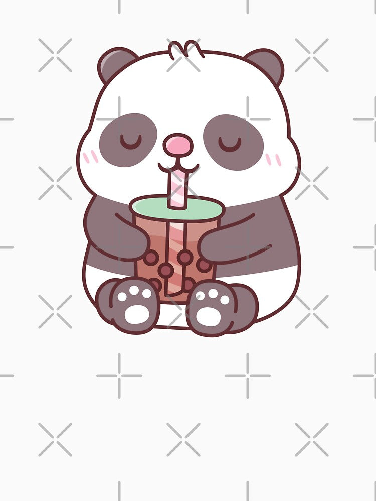 Cute Chubby Panda Bear Drinking Bubble Tea by rustydoodle