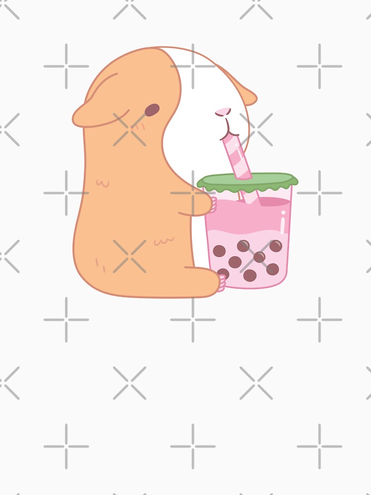 Cute Orange Guinea Pig Drinking Strawberry Bubble Tea by rustydoodle