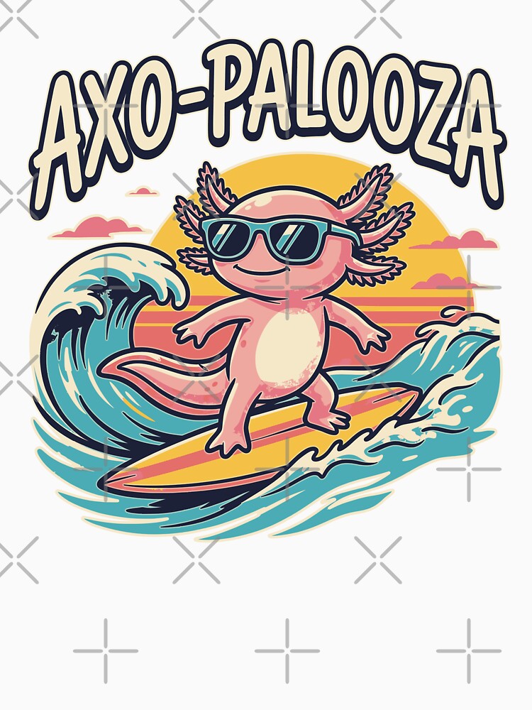 Funny cute Axolotl Axo-Palooza surfboard parody 90s Alternative music festival, Black - HD ONLINE STORE by bard-art