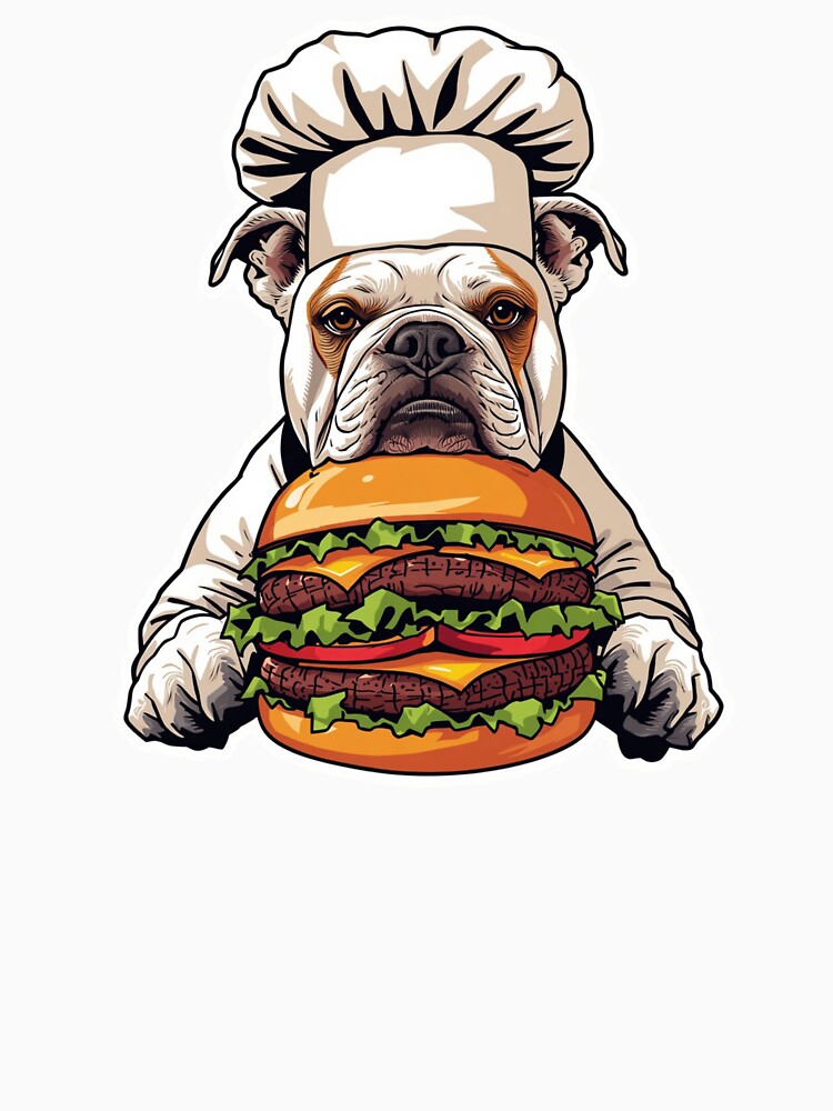 Grumpy Bulldog Chef Burger Funny Food Art Print by Sky-bully