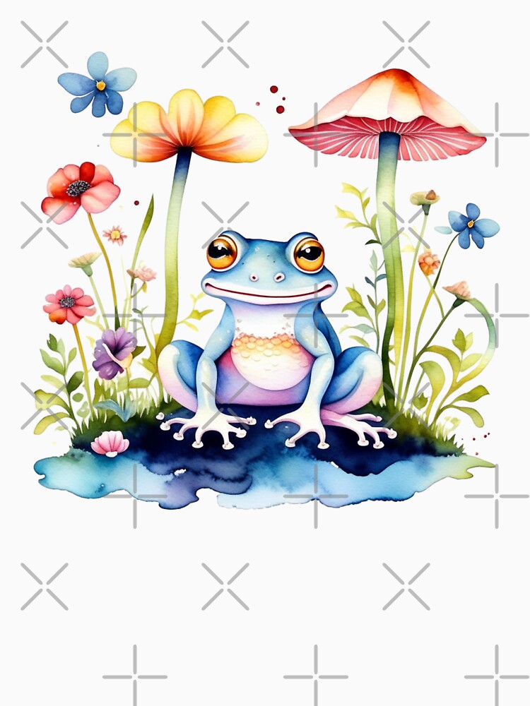 Cottagecore Frog With Mushrooms And Flowers by Khihi
