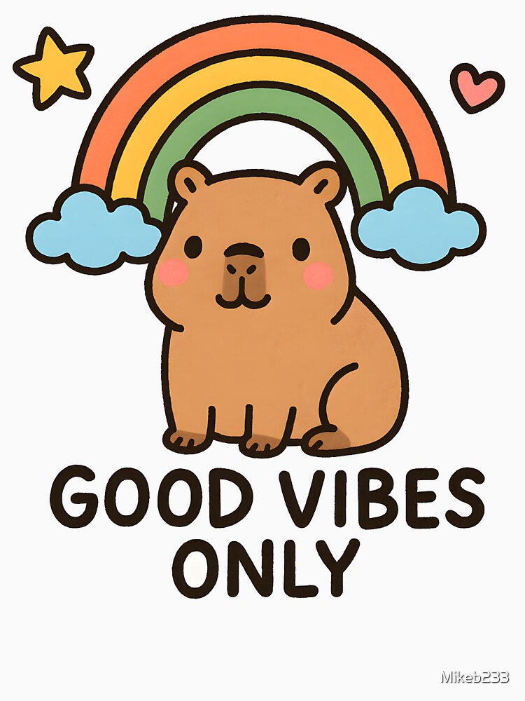 Good Vibes Only Cute Capybara Rainbow by Mikeb233