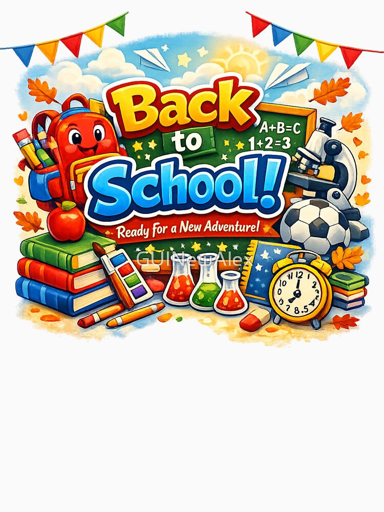 Back to School Ready for a New Adventure Cute Cartoon Art by GUINewAlex Unisex , , , Long Sleeve Tee