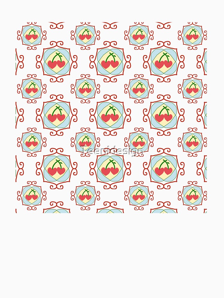 Seamless pattern, cherry heart frame, retro style. by Teenidesign