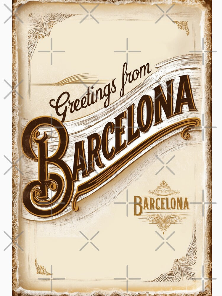 Greetings from Barcelona Spain Vintage Travel Retro Postcard Design by TravelPostcardGems Unisex , , , Long Sleeve Tee