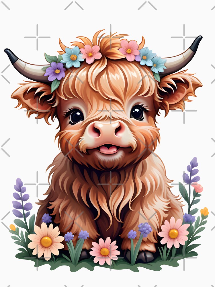 Cute Floral Highland Cow by PrettyfulStuff