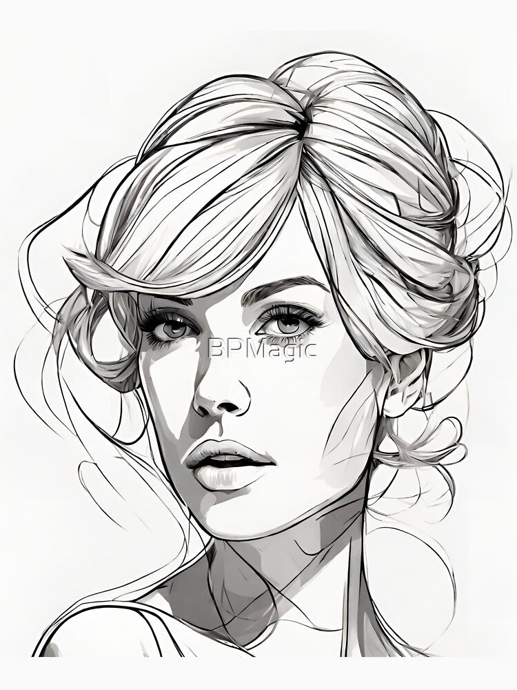 Monochrome Mastery: Abstract Portrait Line Art in Black & White - Nala by BPMagic