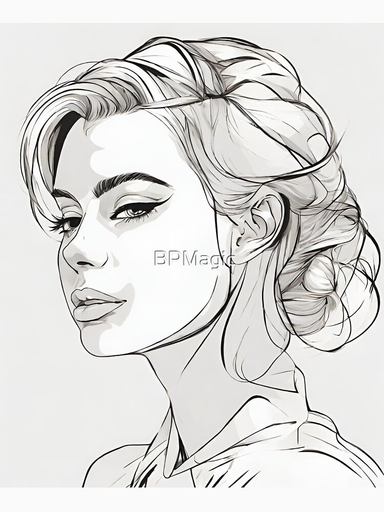 Monochrome Mastery: Abstract Portrait Line Art in Black & White - Niki by BPMagic